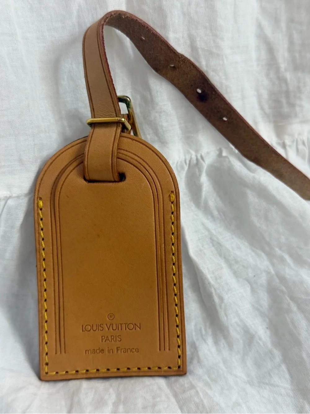 Louis Vuitton Tan Leather Luggage Tag with Gold Hardware